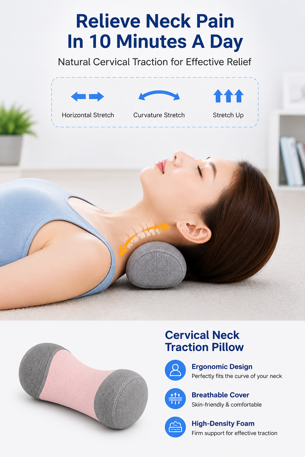 Cervical Traction Pillow — Neck & Shoulder Pain Relief in 30 Minutes a Day